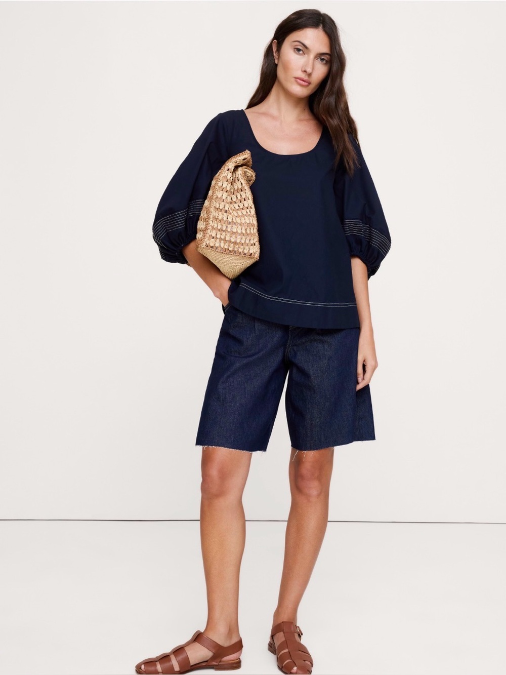 NWT Banana Republic Cotton Scoop Back Navy Top Sz Large (#899181)